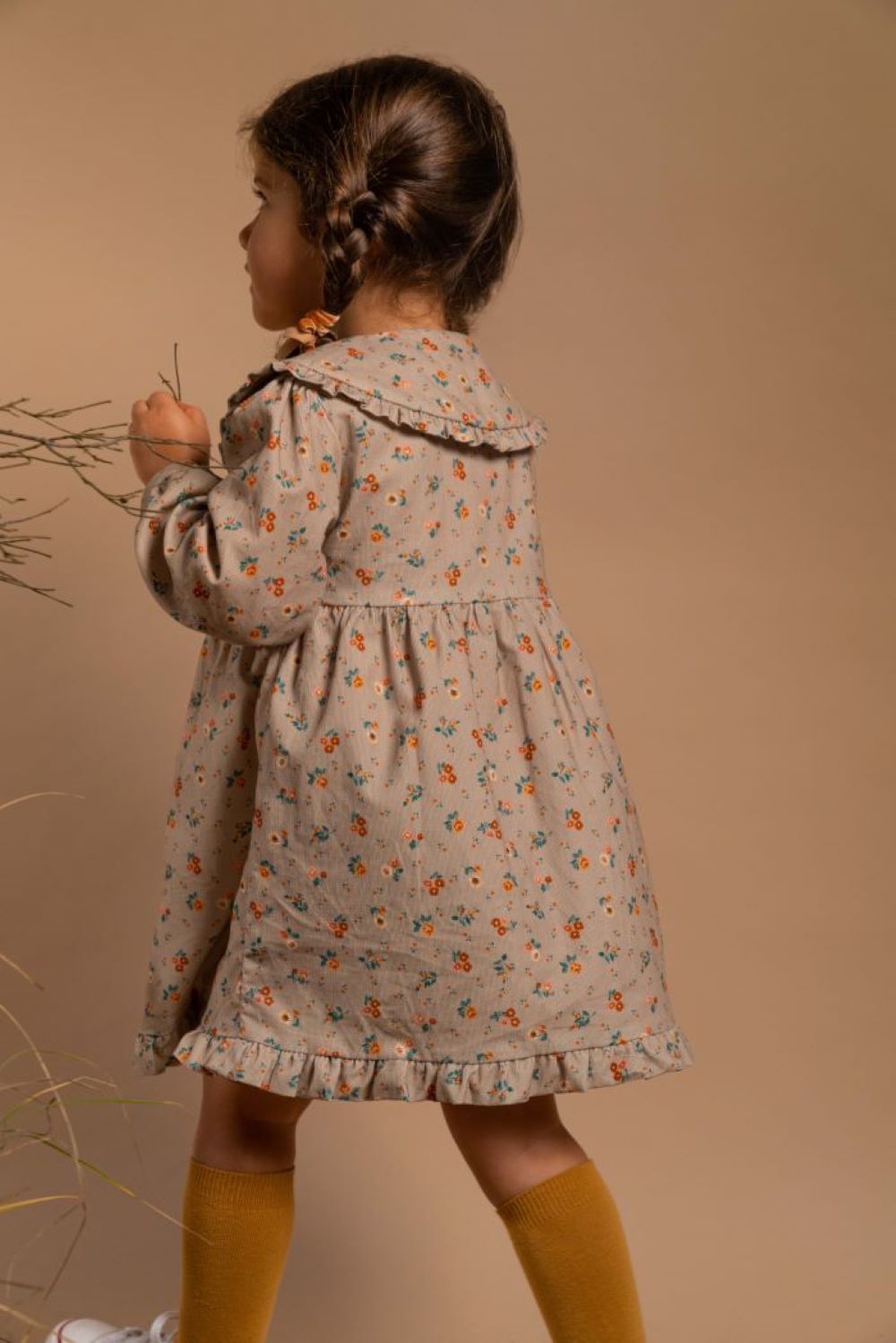 Robe en micro-velours côtelé fleuri - Laranjinha