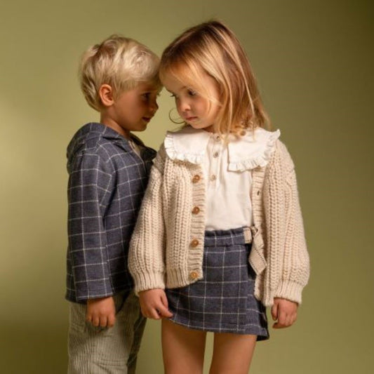 Jupe-short pull-up en tissu à carreaux - Laranjinha