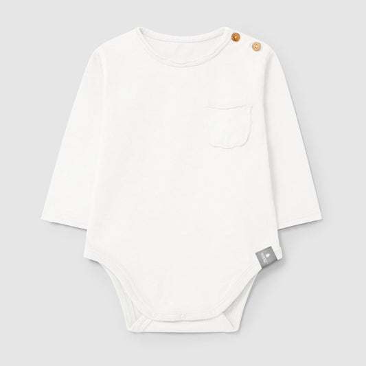 Body sem gola com bolso em algodão orgânico Crú Branco - Snug