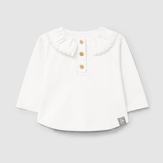 Longsleeve com gola de folho bordado em algodão orgânico - Snug