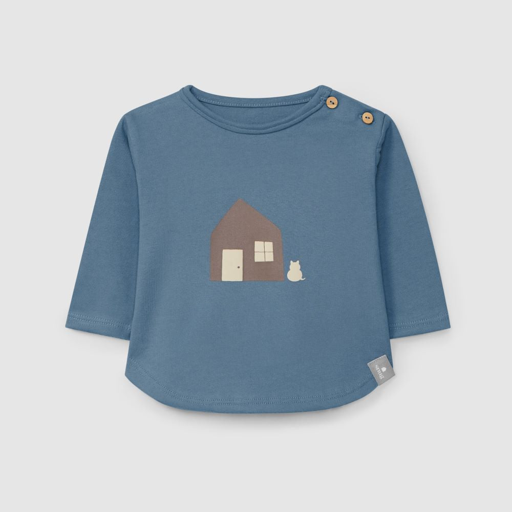Longsleeve em algodão orgânico com estampado Azul Inglês - Snug