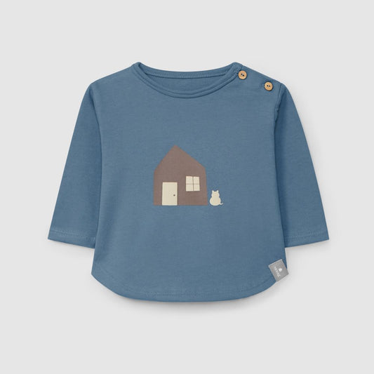 Longsleeve em algodão orgânico com estampado Azul Inglês - Snug