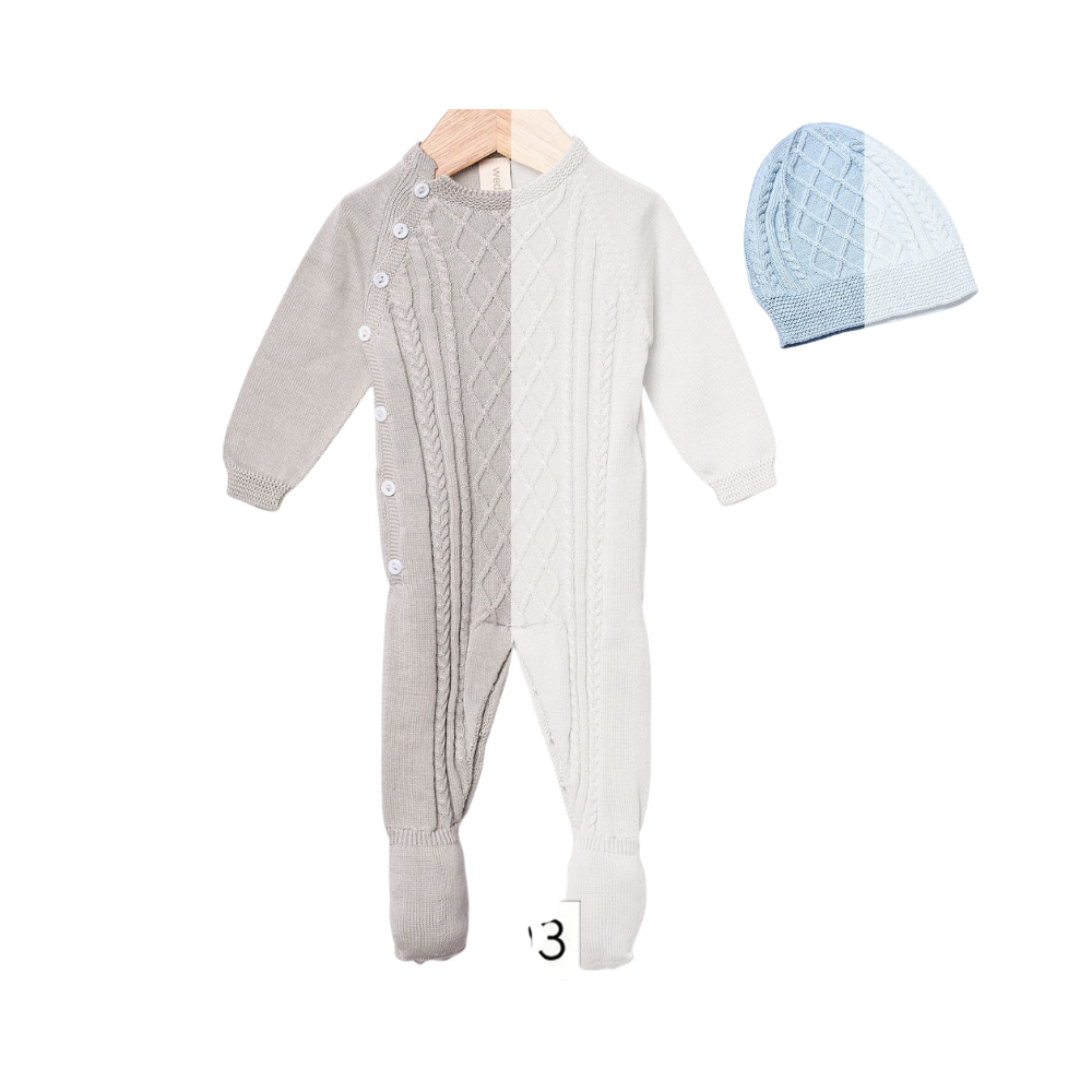 Conjunto Babygrow e Gorro tricotado em algodão orgânico | MY SWEET BABY - Wedoble