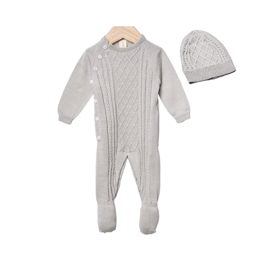 Conjunto Babygrow e Gorro tricotado em algodão orgânico | MY SWEET BABY - Wedoble