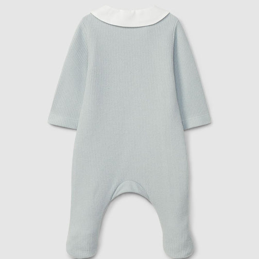 Babygrow algodão orgânico com detalhe bordado na gola azul - Laranjinha