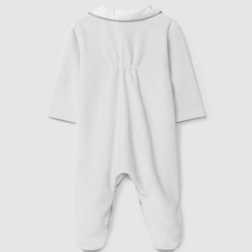 Babygrow em veludo com gola redonda em tecido estampado - Laranjinha