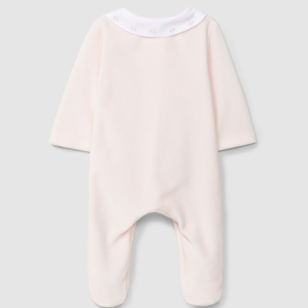 Babygrow em veludo gola com bordado flores delicadas - Laranjinha