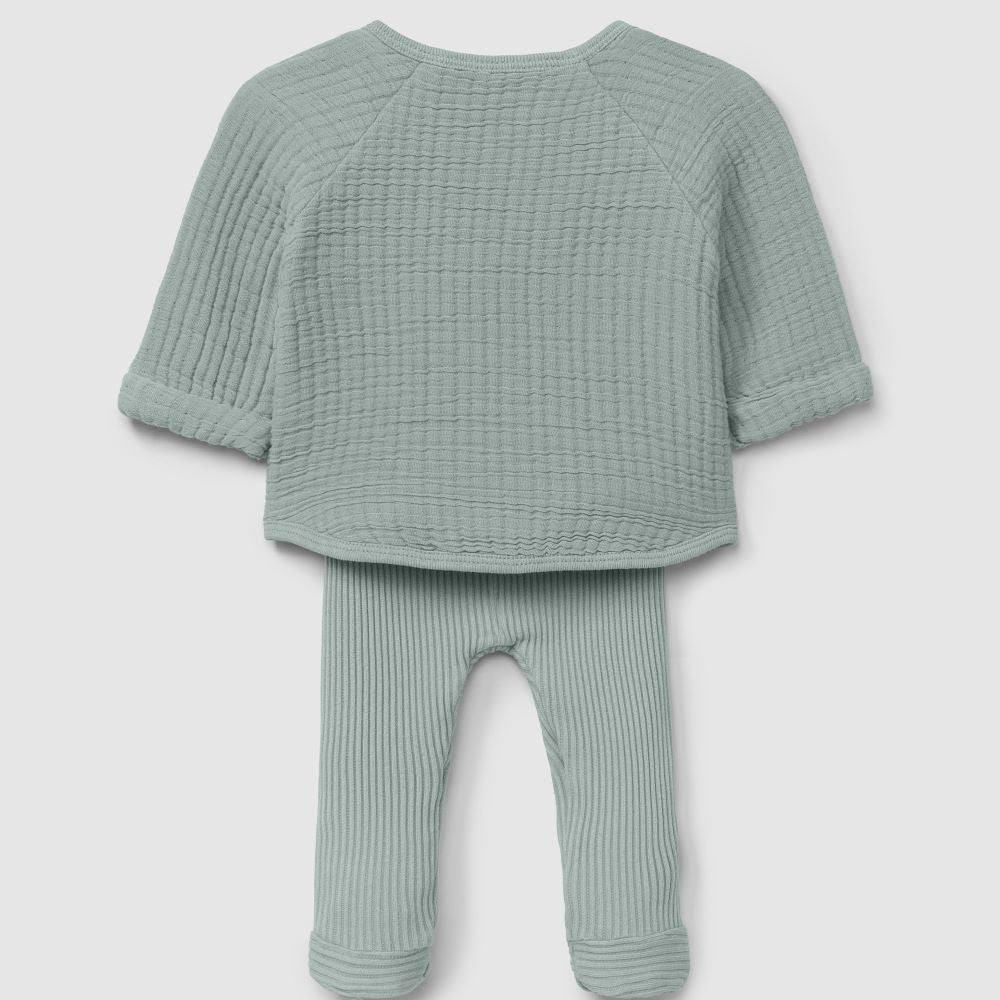 Conjunto de duas peças em gaze dupla e malha canelada verde - Snug