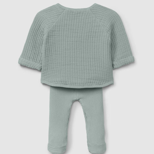 Conjunto de duas peças em gaze dupla e malha canelada verde - Snug