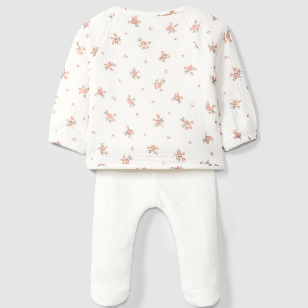 Conjunto de duas peças em gaze estampada rosa floral - Snug