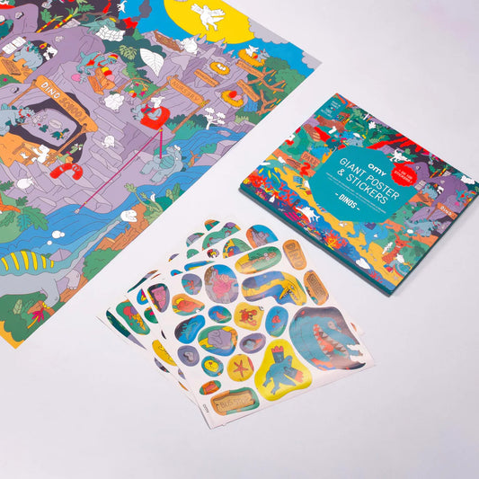 Affiche géante « Cherche et trouve » des dinosaures - Omy