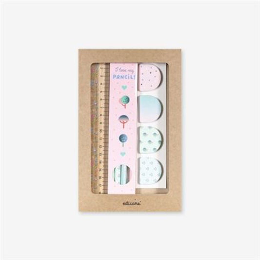 Lot d'étiquettes autocollantes, J'aime mon crayon, Règle - Edicare