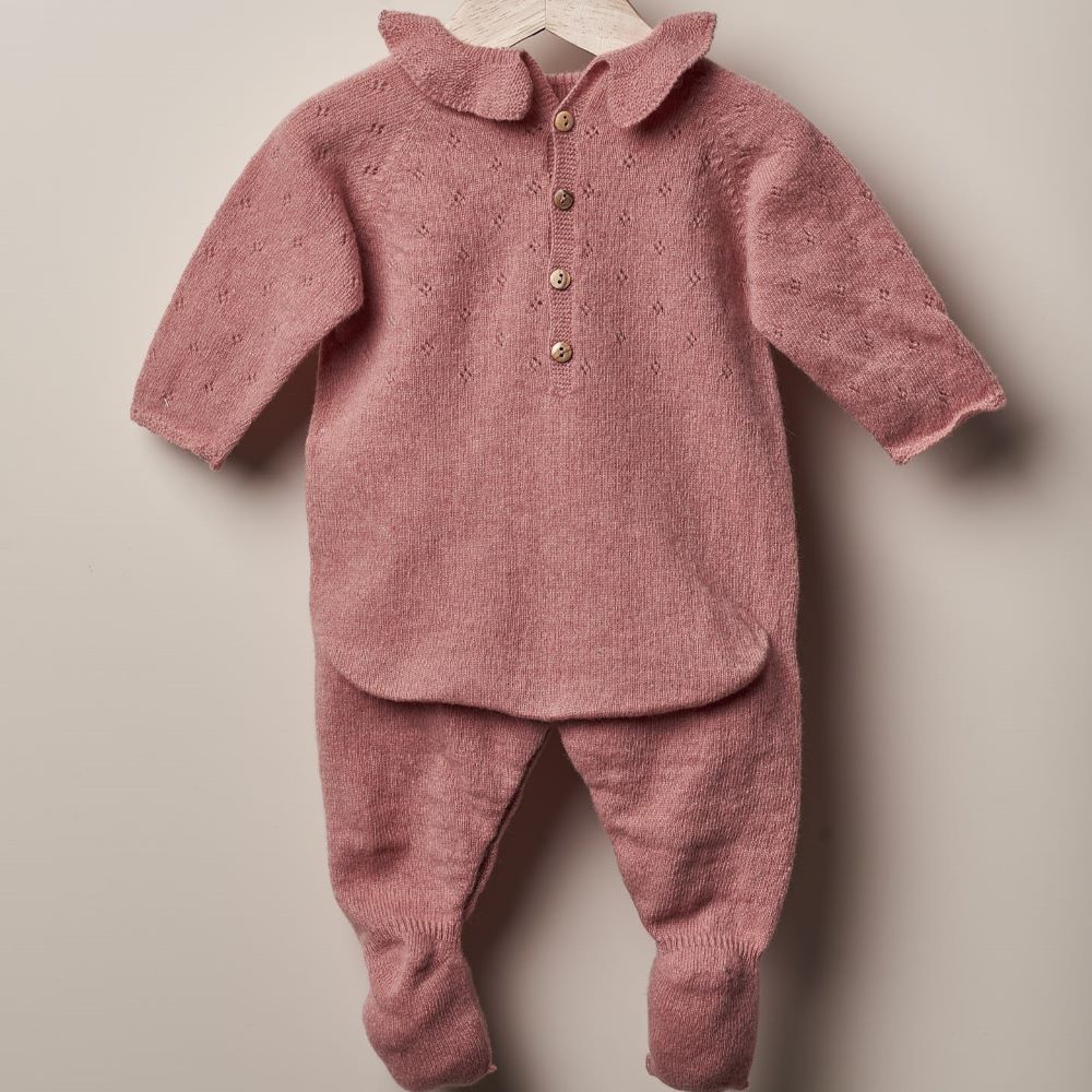 Babygrow Tricotado em Lã Pérola | TONES OF GARDENS IN WINTER - Wedoble