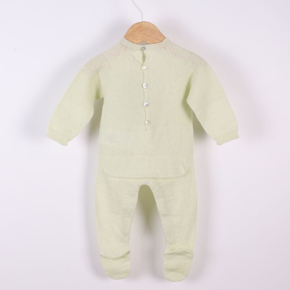 Babygrow tricotado em lã merino e caxemira Verde | LITTLE LOVE - Wedoble
