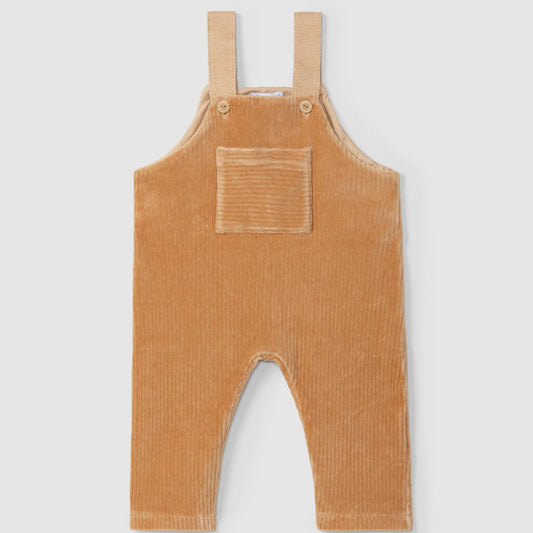 Jardineiras em tecido tipo bombazine com bolso na frente - Laranjinha