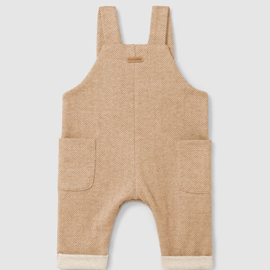 Jardineiras em malha de espinha com bolsos - Laranjinha