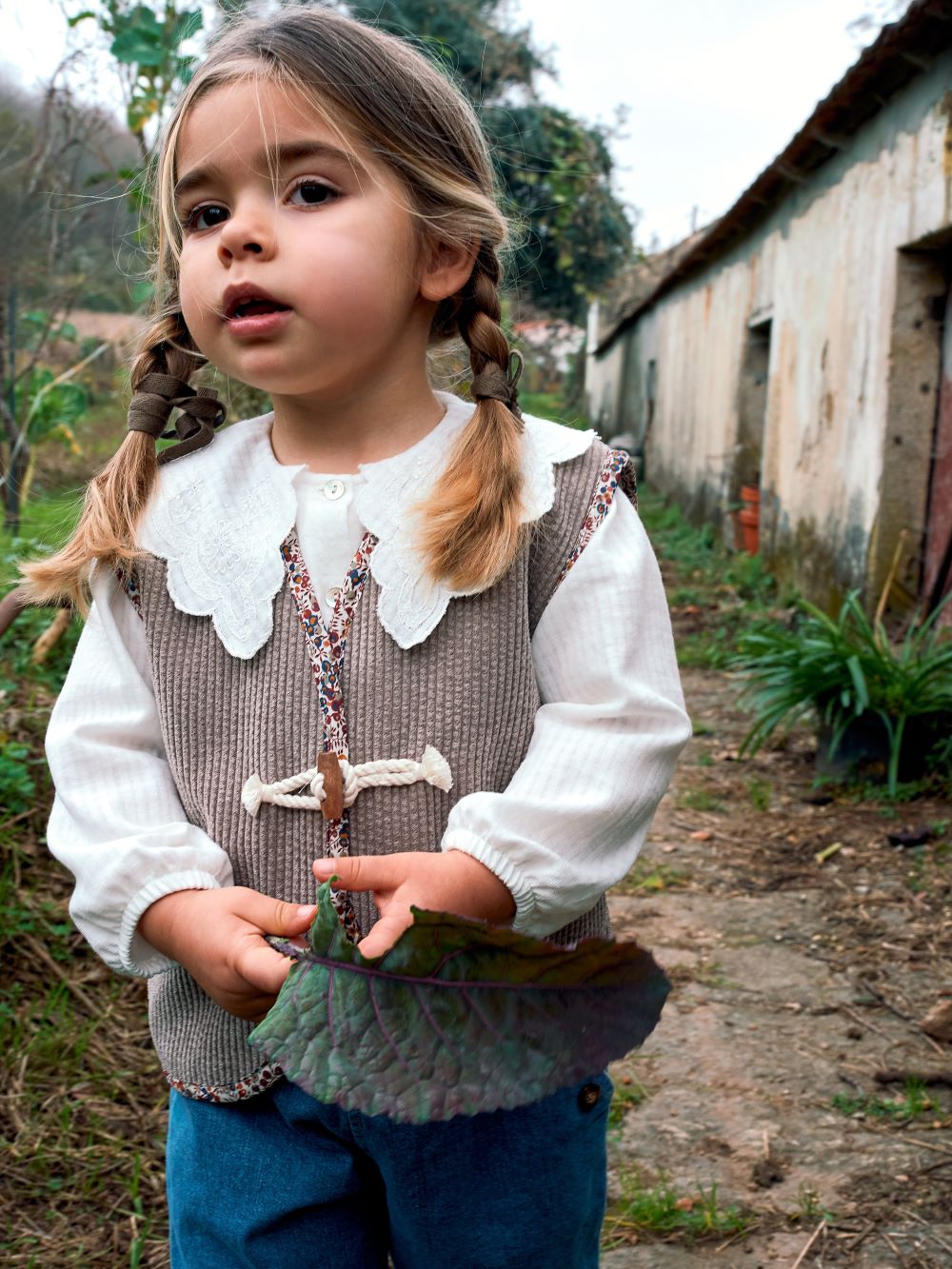Colete em bombazine com pelo - Laranjinha
