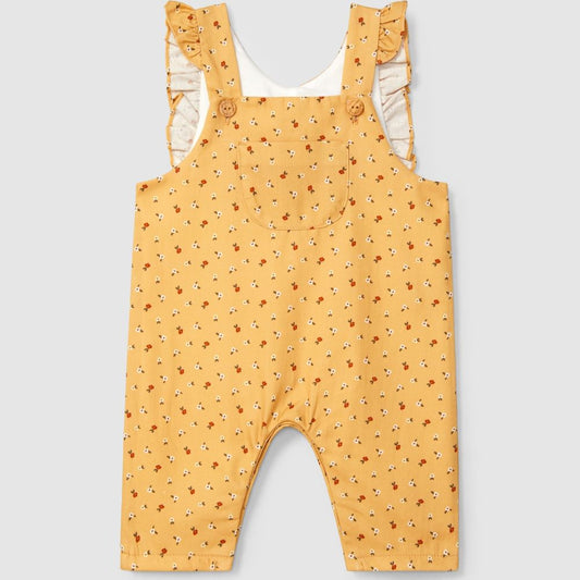 Jardineiras estampado floral e detalhe de folho - Laranjinha