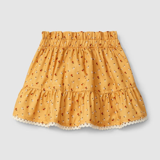 Saia estampada com detalhe de renda - Laranjinha
