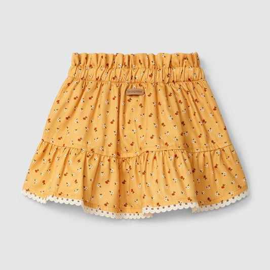 Saia estampada com detalhe de renda - Laranjinha