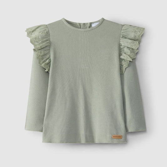 T-shirt à manches longues avec volants en broderie anglaise - Laranjinha
