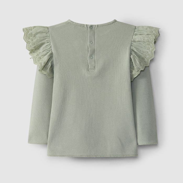 T-shirt à manches longues avec volants en broderie anglaise - Laranjinha