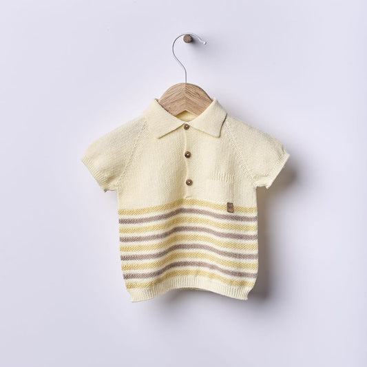 Camisola polo de manga curta tricotada em algodão | SUMMER IN THE VILLAGE - Wedoble