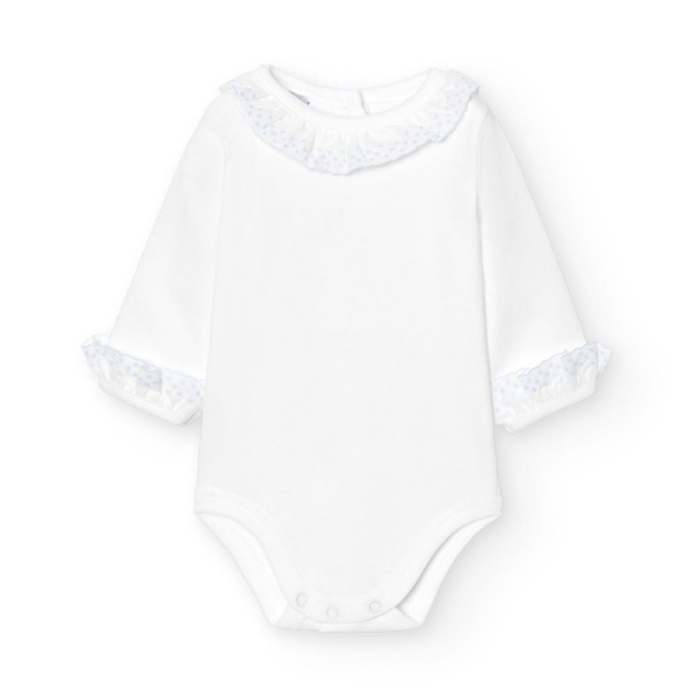 Body de manga comprida com gola em bordado inglês - Babidu
