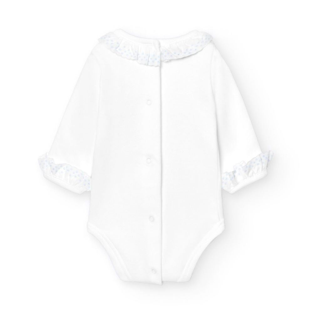 Body de manga comprida com gola em bordado inglês - Babidu