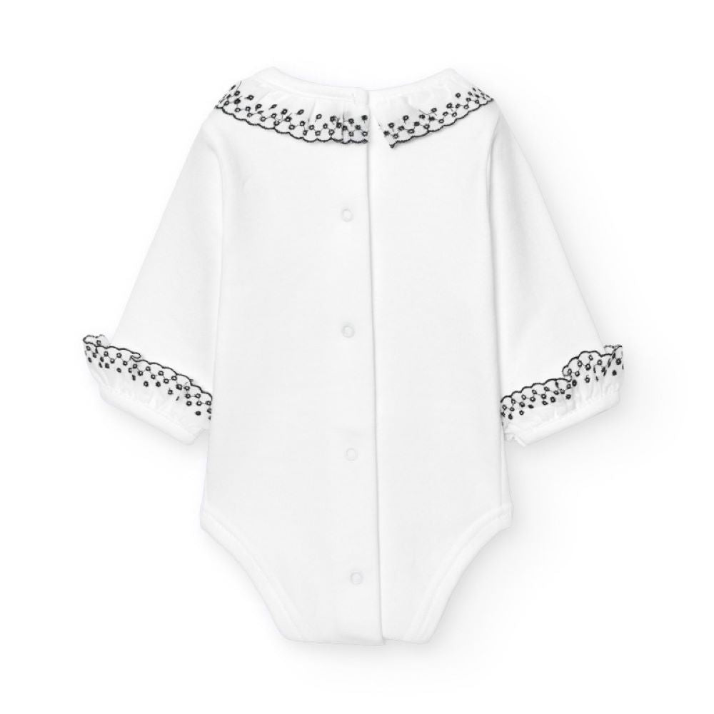 Body de manga comprida com gola em bordado inglês - Babidu