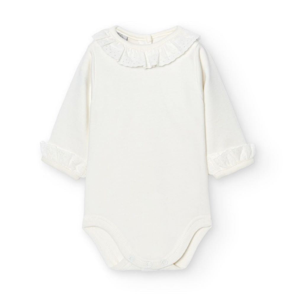 Body de manga comprida com gola em bordado inglês - Babidu