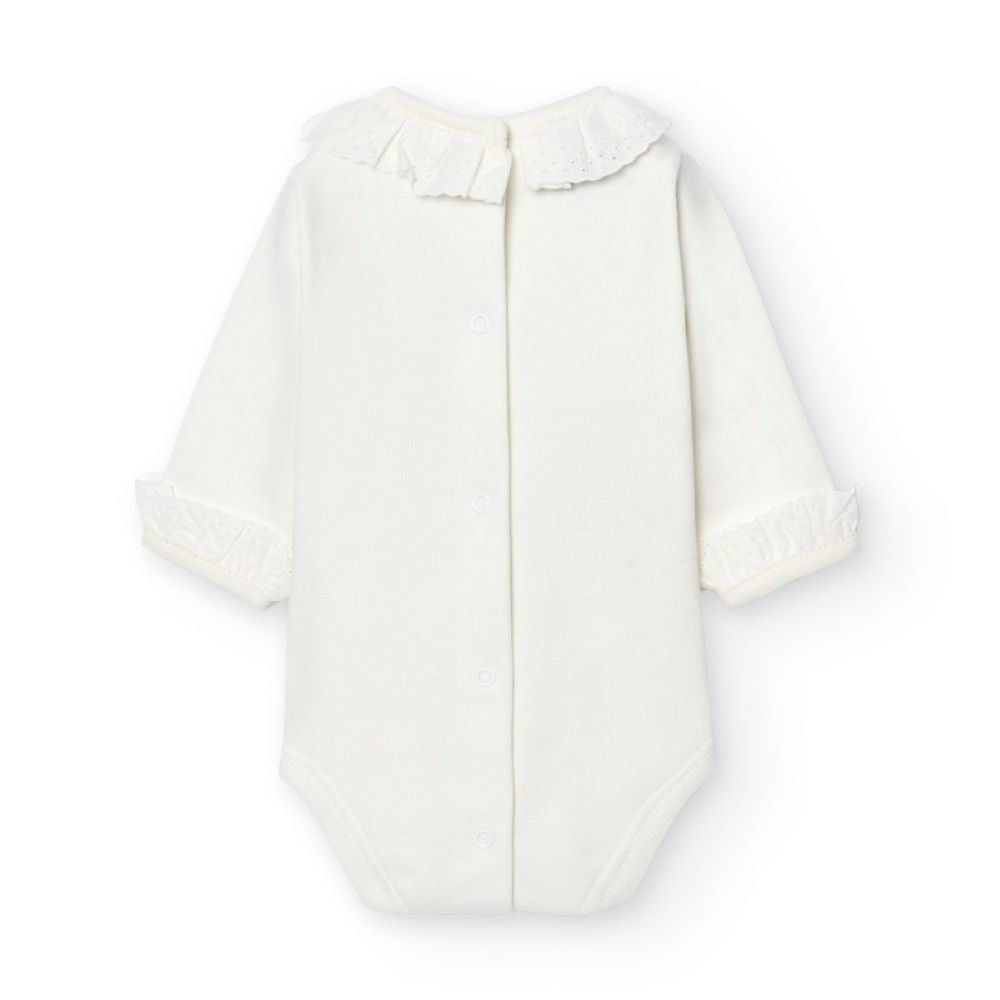 Body de manga comprida com gola em bordado inglês - Babidu