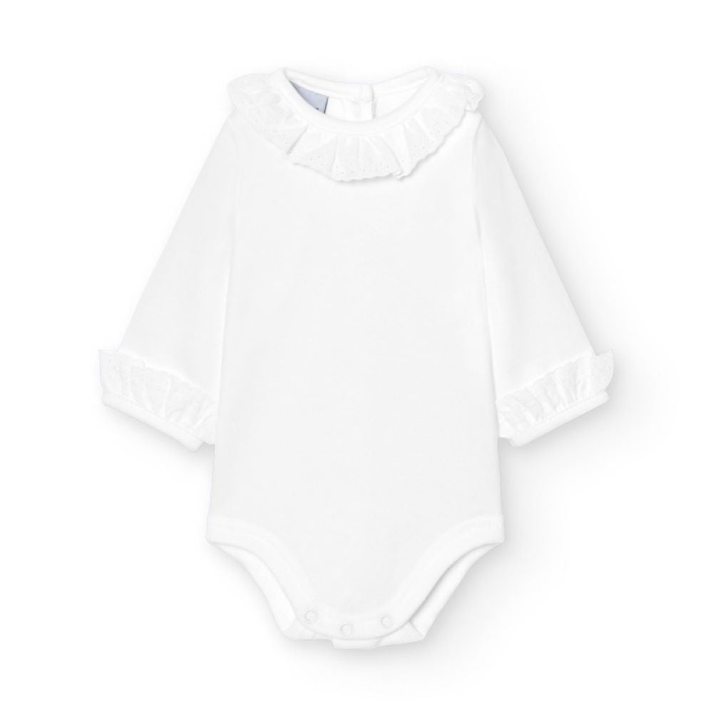Body de manga comprida com gola em bordado inglês - Babidu