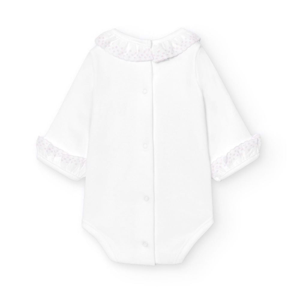 Body de manga comprida com gola em bordado inglês - Babidu