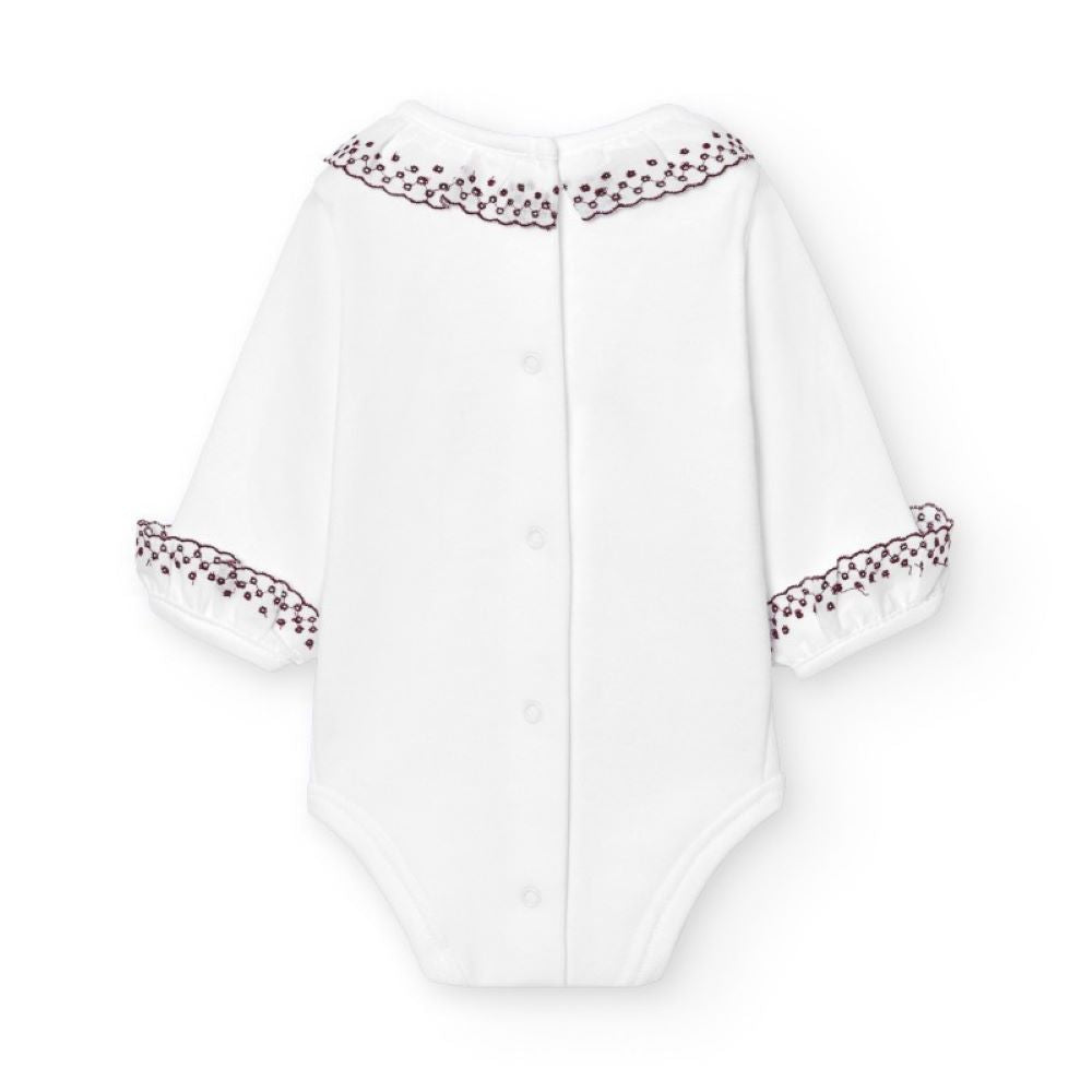 Body de manga comprida com gola em bordado inglês - Babidu
