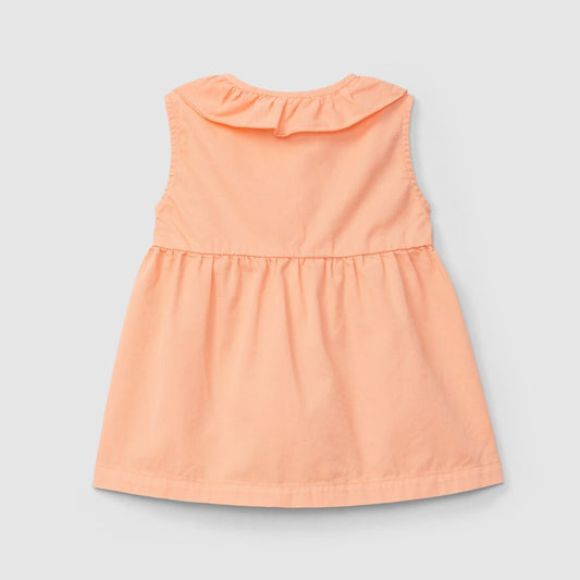 Vestido em sarja com gola de folho - Laranjinha