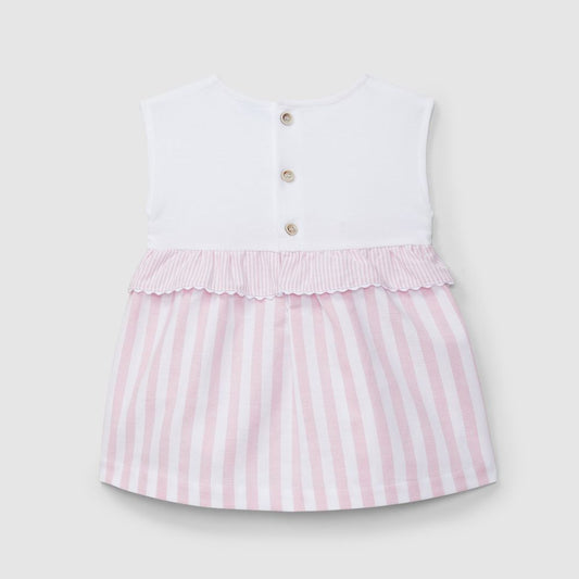 Vestido piqué e tecido oxford de riscas - Laranjinha