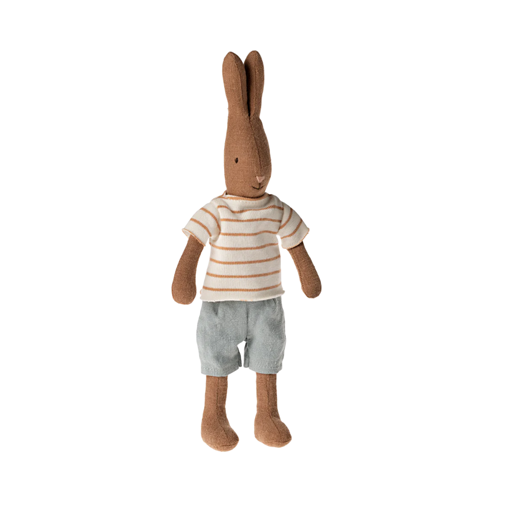 Coelhinho de Pano com Camisola às Riscas e Calção Chocolate Brown Size 1 - Maileg