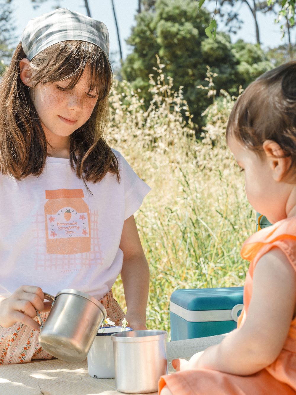 Calções pull-up micro-vichy e flores - Laranjinha