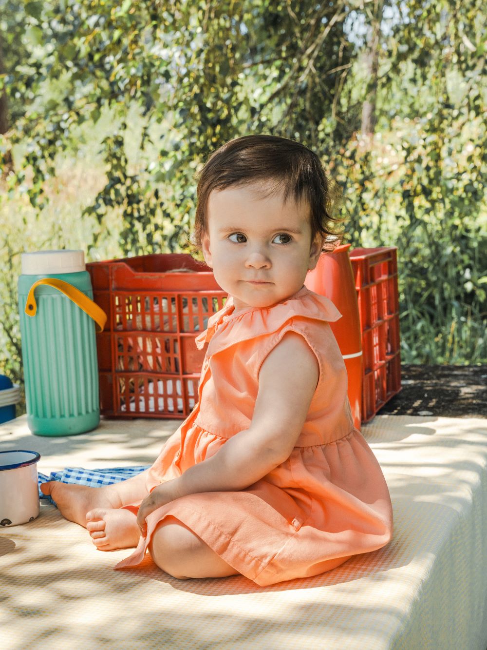Vestido em sarja com gola de folho - Laranjinha