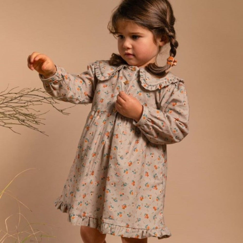 Robe en micro-velours côtelé fleuri - Laranjinha