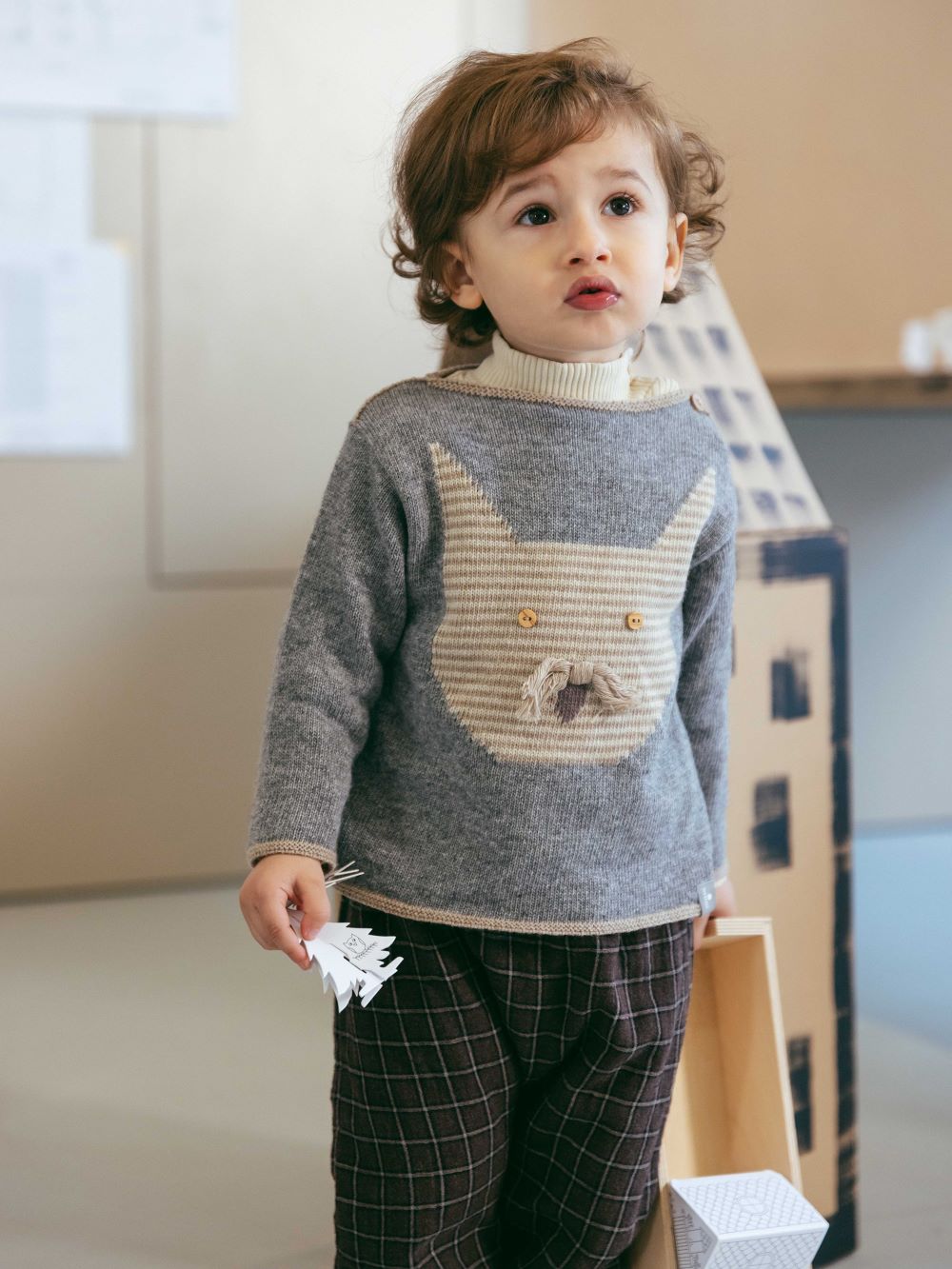 Camisola tricotada gato com detalhes em relevo - Snug