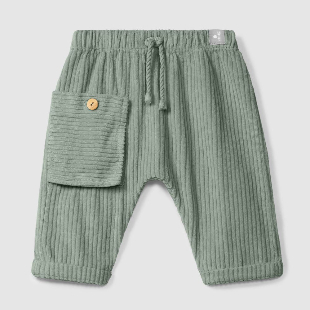 Calças pull-up em veludo canelado com bolso verde - Snug