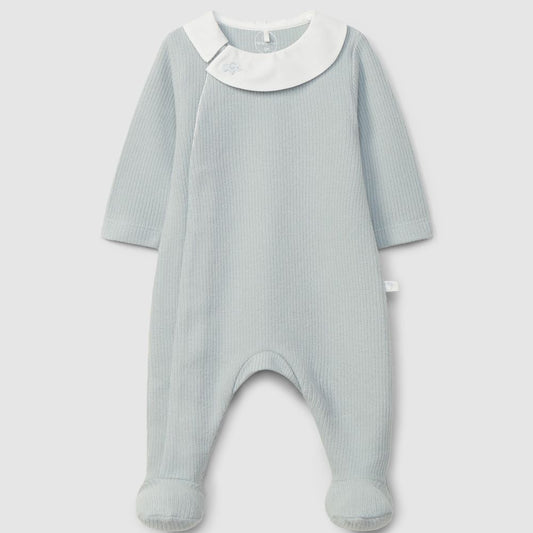 Babygrow algodão orgânico com detalhe bordado na gola azul - Laranjinha