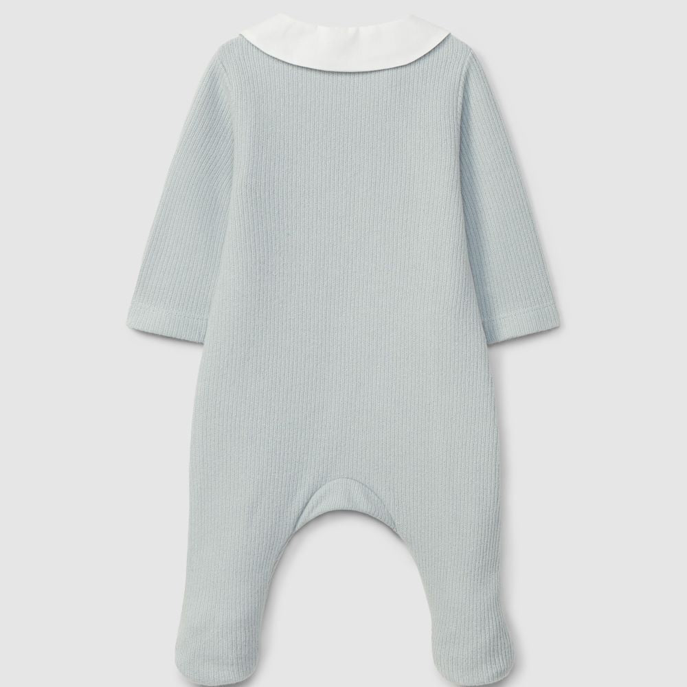 Babygrow algodão orgânico com detalhe bordado na gola azul - Laranjinha
