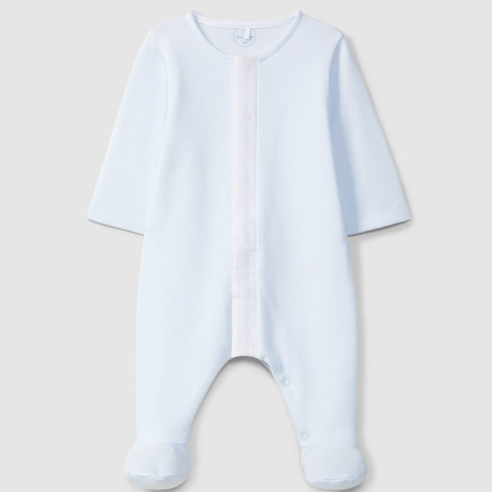 Babygrow com detalhe de bordado em ponto cruz azul - Laranjinha