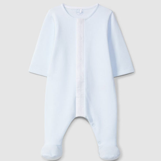 Babygrow com detalhe de bordado em ponto cruz azul - Laranjinha