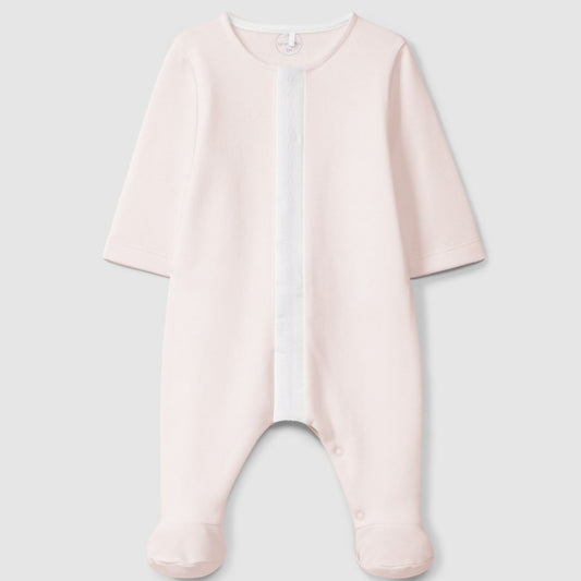 Babygrow com detalhe de bordado em ponto cruz rosa - Laranjinha