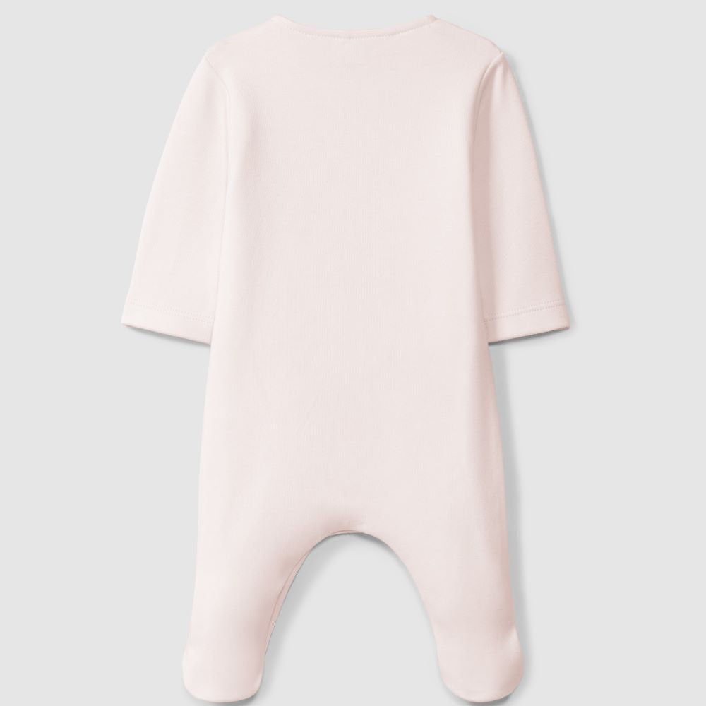 Babygrow com detalhe de bordado em ponto cruz rosa - Laranjinha