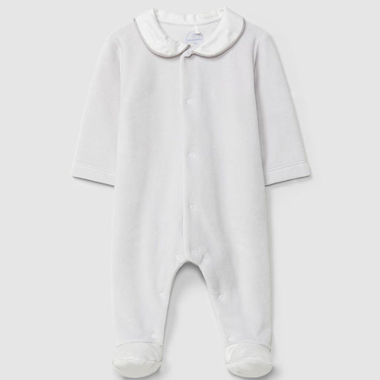 Babygrow em veludo com gola redonda em tecido estampado - Laranjinha